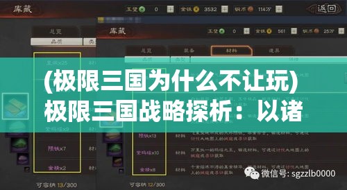 (极限三国为什么不让玩) 极限三国战略探析：以诸葛亮的智谋打造不败传奇，领略权谋与谋略的交锋